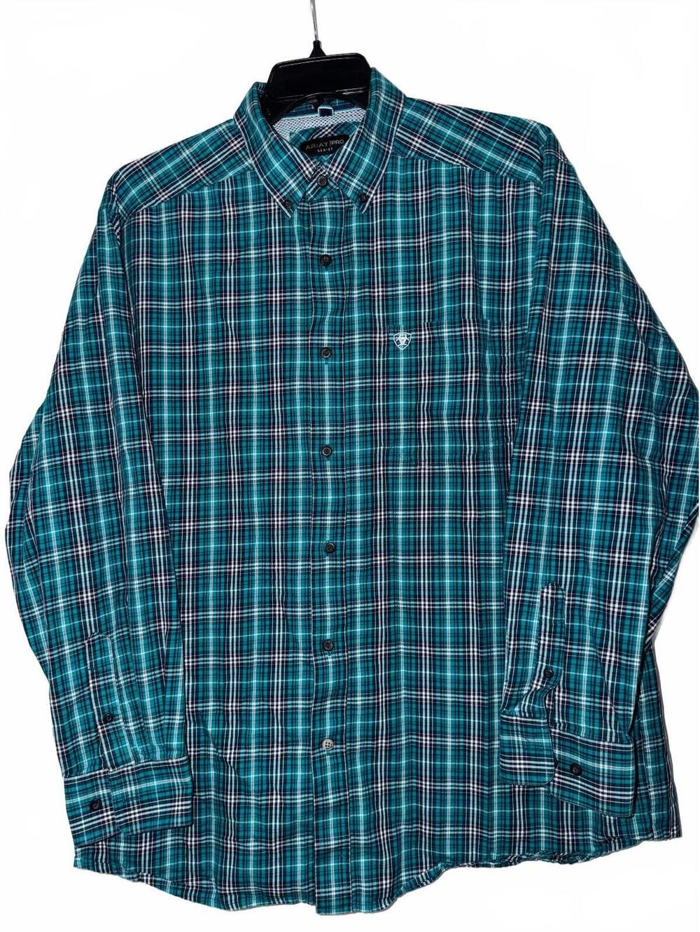 Ariat Pro Series Men’s XL 16 Teal Plaid Long Sleeve Western Performance Shirt